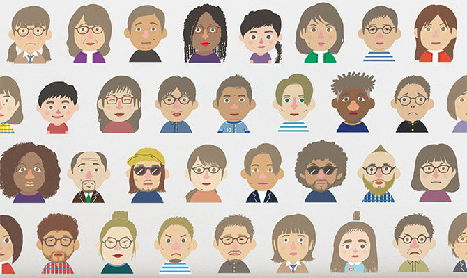 圧倒的なパーツバリエーション 人種・性別・年齢を問わず、世界中のあらゆる人々が”誇張しすぎた”似顔絵アバター制作を楽しめる豊富なパーツバリエーション。